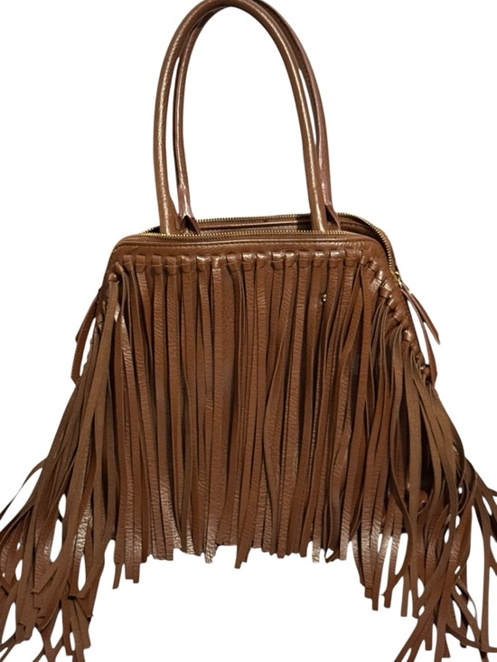 Handbags - Fringed Brown Side Zip Leather Shoulder Bag